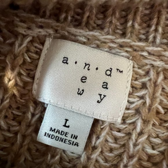 a new day Brown Knit Crochet Pullover Sweater Dress‎ Tunic Turtleneck L - Picture 4 of 6